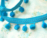 Cyan blue pompom tape (1yd)