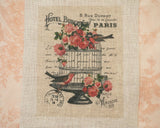 Antique-Style bird pattern panel fabric (1 sheet)