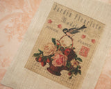 Antique-Style bird pattern panel fabric (1 sheet)