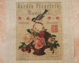 Antique-Style bird pattern panel fabric (1 sheet)