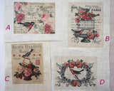 Antique-Style bird pattern panel fabric (1 sheet)