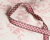 ヘアアクセサリー、ハンドメイド布小物、カルトナージュのボーダーなど、使い方色々のアメリカのリバーシブルの水玉のリボンです。