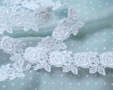 カルトナージュ、スクラップブッキング、ドールメーキング、ハンドメイド布小物などの装飾用のホワイトの薔薇模様のケミカルレースです。