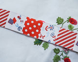 ソーイング柄のパッチワーク柄の刺繍ジャガード織リボン。お子様の手作りのお道具袋、お洋服にも可愛いです