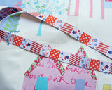 ソーイング柄のパッチワーク柄の刺繍ジャガード織リボン。お子様の手作りのお道具袋、お洋服にも可愛いです