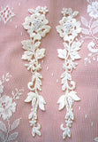 Embroidered lace motif with pearl beads and sequins (1 sheet)