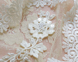 Embroidered lace motif with pearl beads and sequins (1 sheet)