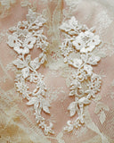Embroidered lace motif with pearl beads and sequins (1 sheet)