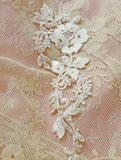 Embroidered lace motif with pearl beads and sequins (1 sheet)
