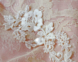 Embroidered lace motif with pearl beads and sequins (1 sheet)