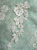 Embroidered lace motif with pearl beads and sequins (1 sheet)