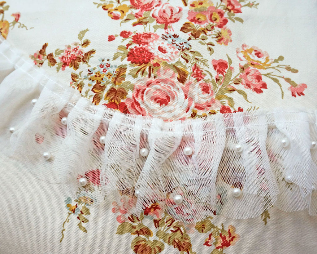 Triple tulle lace fringe with pearls