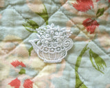 Appliques en dentelle motif théière | Blanc, 2 pièces | Matériel de couture