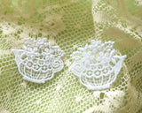 Appliques en dentelle motif théière | Blanc, 2 pièces | Matériel de couture