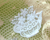 Appliques en dentelle motif théière | Blanc, 2 pièces | Matériel de couture