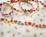 Narrow Jacquard Ribbon with Dancing Flowers | Colorful Embroidered Ribbon 1.1cm Wide