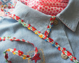 Narrow Jacquard Ribbon with Dancing Flowers | Colorful Embroidered Ribbon 1.1cm Wide