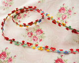 Narrow Jacquard Ribbon with Dancing Flowers | Colorful Embroidered Ribbon 1.1cm Wide