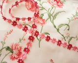 Flower Embroidered Ribbon Braid | Pink, Red, White Handmade Material 