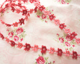 Flower Embroidered Ribbon Braid | Pink, Red, White Handmade Material 