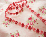 Flower Embroidered Ribbon Braid | Pink, Red, White Handmade Material 