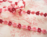 Flower Embroidered Ribbon Braid | Pink, Red, White Handmade Material 