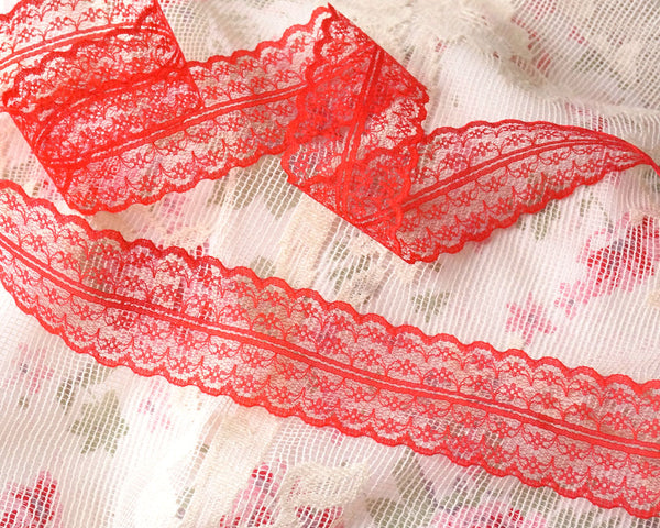 4.5cm wide red raschel lace (3yds)