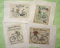 Antique bicycle pattern panel fabric (1 sheet)