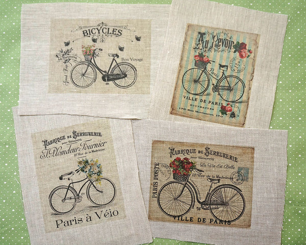 Antique bicycle pattern panel fabric (1 sheet)