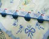 Ruban jacquard motif voiliers et mouettes | Avec franges bleu marine