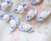 Satin ribbon leaf with winding rose motif (10 pieces)