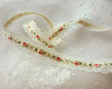 Rose satin ribbon with lace decoration (1yd)