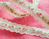 Rose satin ribbon with lace decoration (1yd)