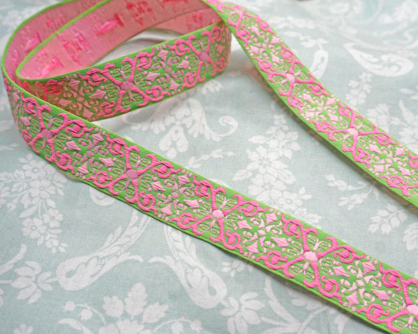 Pink and Lime Green Woven Ribbon (1yd)